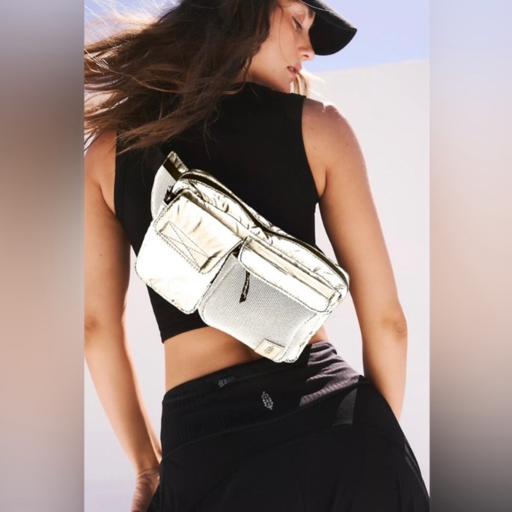 Free People Movement Courtside Cargo Sling Belt Bag in Cream NWOT